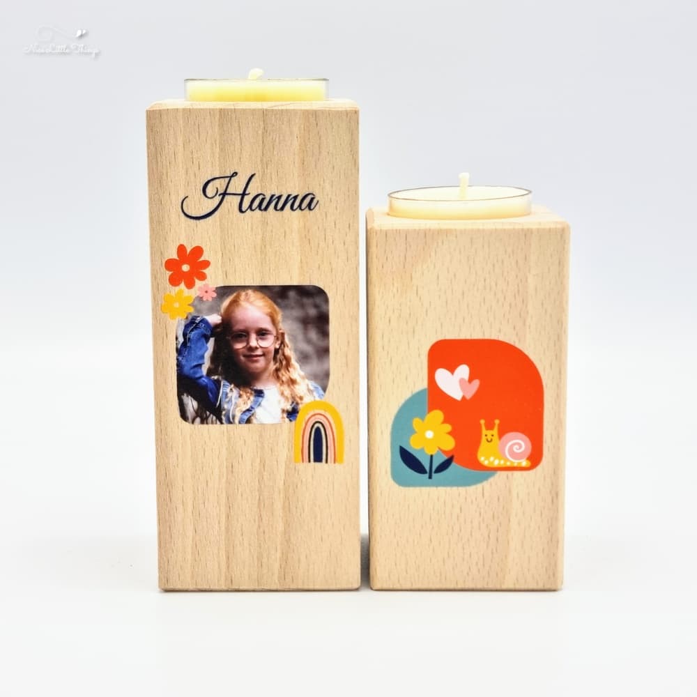 Set Kerzenhalter mit Foto - Blumen